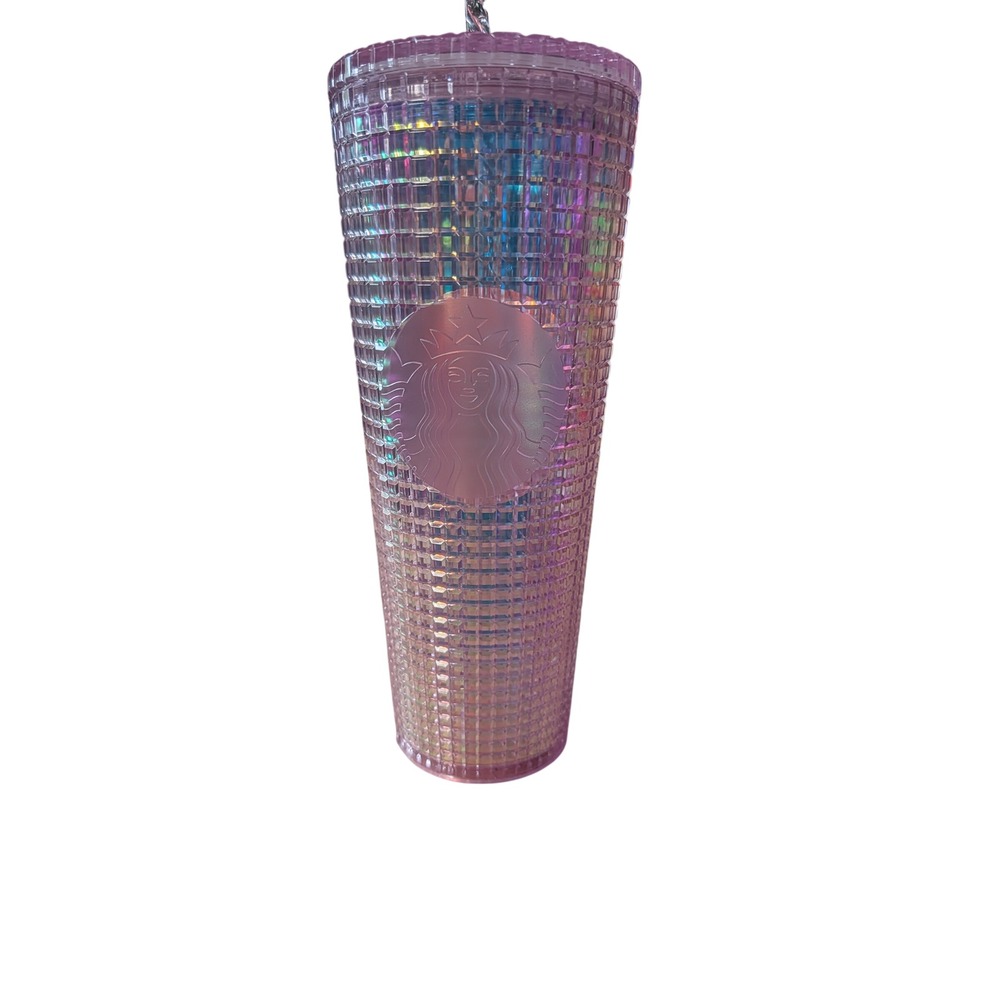 Starbucks Tumbler Unisex 24oz Pink Excellent Iridescent Grid Studded Cold Cup
